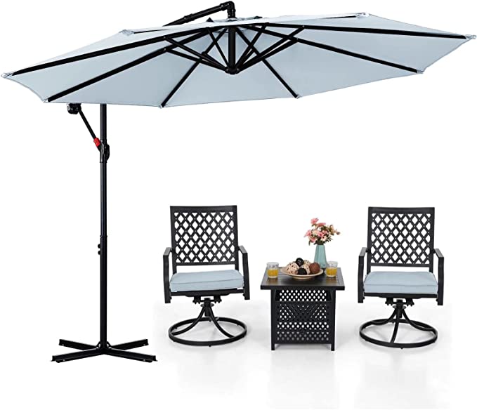 ABCCANOPY 9FT Offset Hanging Market Patio Umbrella with Cross Base for Garden, Deck, Backyard, Pool and Beach (Light Gray)