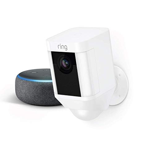 Ring Spotlight Cam Battery (White) with Echo Dot (Charcoal)