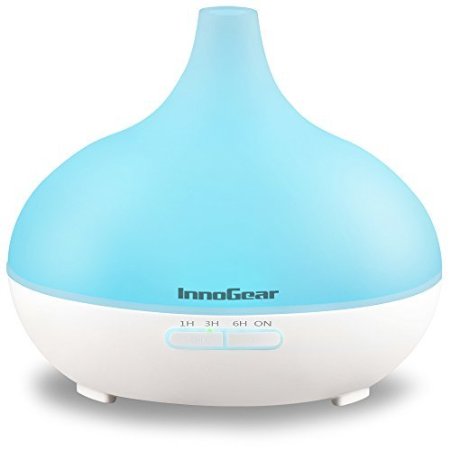 InnoGear 300ml 9-10 Hours Aromatherapy Essential Oil Diffuser Ultrasonic Aroma Humidifier with Waterless AUTO Shut Off Function and 7 Color Changing LED Lights and 4 Timers for Yoga Office Bedroom