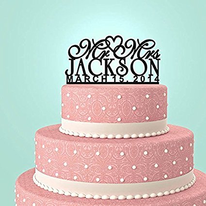Personalized Custom Mr & Mrs Wedding Cake Topper with Your Last Name and Date