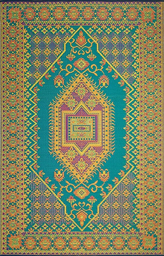 Mad Mats Oriental Turkish Indoor/Outdoor Floor Mat (4' x 6', Aqua)