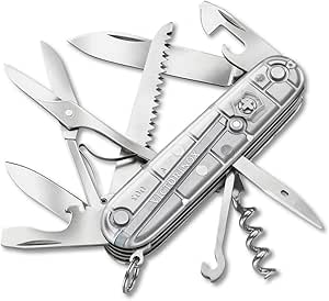 Victorinox Huntsman Swiss Army Knife, 15 Functions, Swiss Made Pocket Knife with Large Blade, Screwdriver, Scissors and Wood Saw - Silver Tech