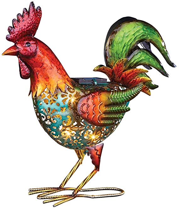 Solar Colorful Rooster with Cutout Design and Metal Body - Shining Outdoor Decorative Accessories