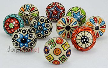 Dorpmarket 10 Pieces Set Dotted Ceramic Cabinet Colorful Knobs Furniture Handle Drawer Pulls