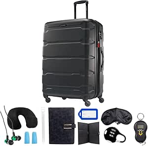 Samsonite Omni Hardside Luggage 28" Spinner Black (68310-1041) Bundle with Deco Gear Ultimate 10pc Luggage Accessory Kit