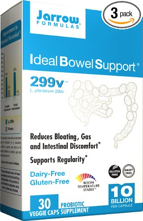 Jarrow Formulas Ideal Bowel Support, 10 Billion Organisms per Cap, Reduces Bloating Gas and Intestinal Discomfort, 30 Count (Cool Ship, pack of 3)