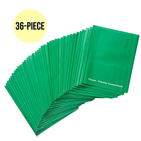 ECR4Kids MessageStor 2-Pocket Parent-Teacher Classroom Communication Folder, Flexible Plastic Folder with Pockets, Letter Size Paper, 36-Piece Set, Green