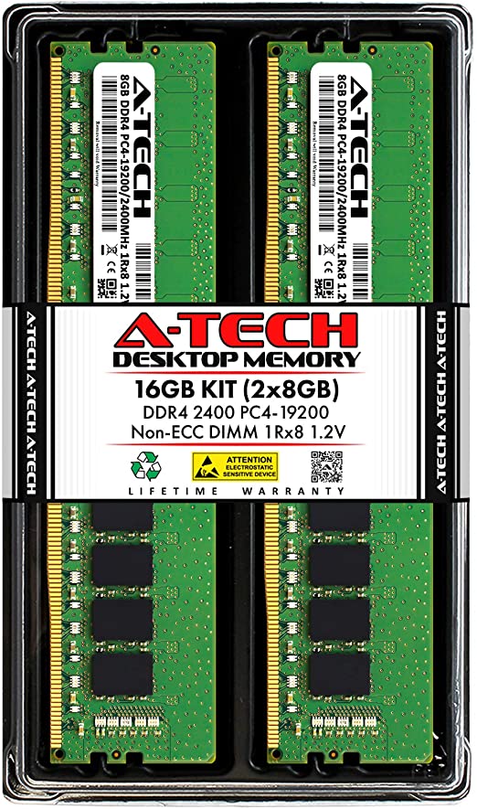 A-Tech 16GB (2x8GB) DDR4 2400MHz DIMM PC4-19200 1Rx8 Single Rank 1.2V CL17 288-Pin Non-ECC UDIMM Desktop RAM Memory Upgrade Kit