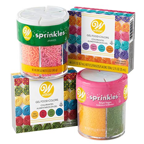 Wilton Gel Food Coloring and Sprinkles Decorating Kit, 10-Piece - Gel Food Colors, Sprinkles,  and Bright Sugars