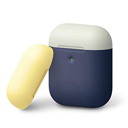 elago A2 Duo Case [Body-Jean Indigo/Top-Classic White, Yellow] - [Front LED Visible][Supports Wireless Charging][Extra Protection] for Apple AirPods 2