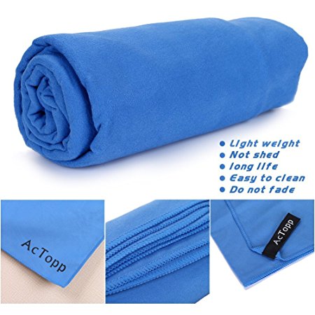 AcTopp Sports and Travel Towel - Super Absorbent Microfiber Fast Drying Ultra-Light and Compact Workout Towels (Blue 29.5" X 51.2",Grey 31.5" X 59.1")for Sports, Backpacking,Yoga or Bath(Blue, Grey)