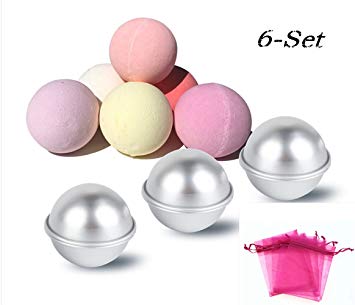 OKDEALS 6 Set Aluminum Bath Bomb Mold Shapes (6 Molds12 pieces) with 10 Pink Organza Bags for DIY Crafting