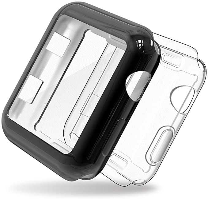 Gaishi Screen Protector Case Compatible with Apple Watch 38mm, [2-Pack], Slim Soft All-Around Protective Cover Replacement for iWatch 38mm Series 2 3, Black   Clear