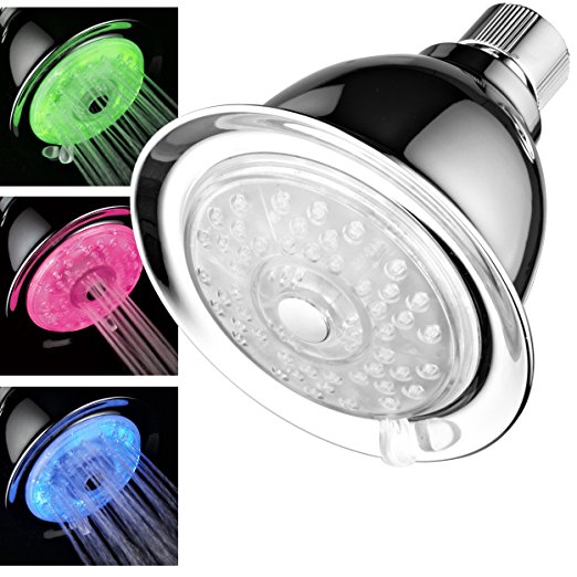Luminex by PowerSpa 7-Color 4-Setting LED Shower Head with Air Jet LED Turbo Pressure-Boost Nozzle Technology LED colors change automatically every few seconds