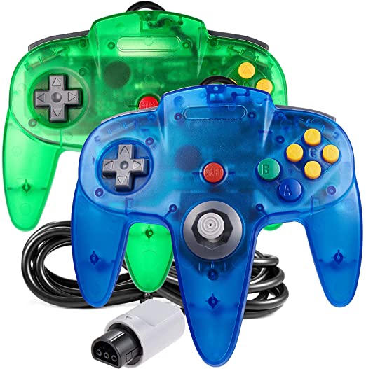 [New] 2 Pack Classic 64 Controller, iNNEXT Game pad Joystick for 64 - Plug & Play (Non PC USB Version) (Clear Blue/Clear Green)