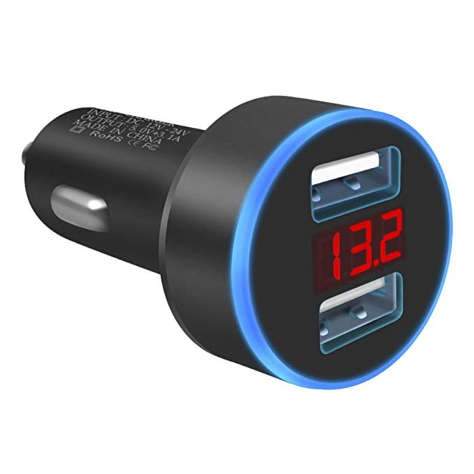 Car Charger,5V 3.1A 2 USB port, Premium Aluminum, Adapts to all device default charger rate, for cell phone/ipad tablet/(Black)