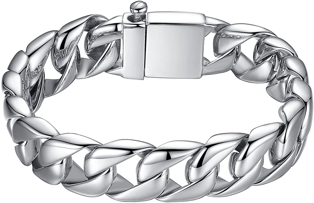 Aoiy Men's Stainless Steel Wide Link Chain Large and Heavy Biker Bracelet, 8.9", ccb015