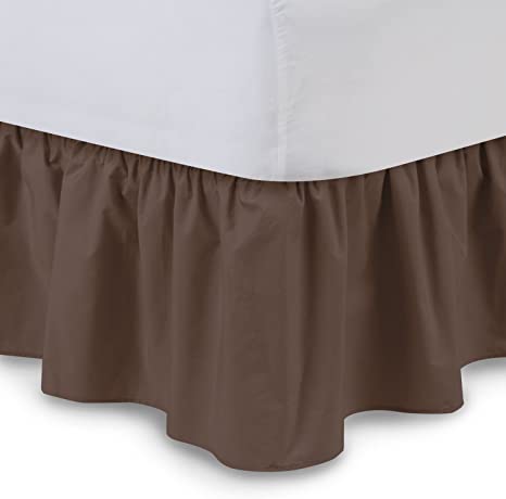 Ruffled Bed Skirt (King, Brown) 21 Inch Drop Bedskirt with Platform, Poly/Cotton Fabric, Available in All Bed Sizes and 16 Colors - Blissford