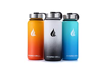HYDRO CELL Stainless Steel Water Bottle with Straw and Wide Mouth Lids 40oz 32oz 22oz 18oz - Keeps Liquids Perfectly Hot or Cold with Double Wall Vacuum Insulated Sweat Proof Sport Design