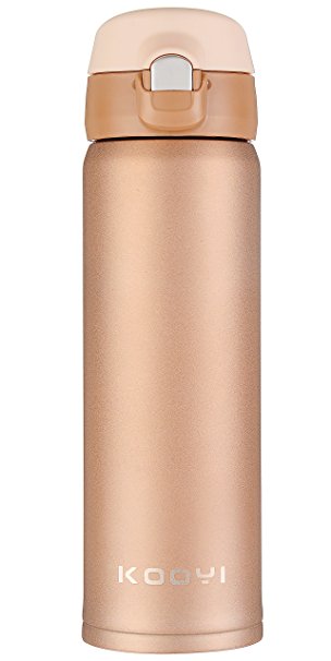Kooyi Vacuum Insulated Stainless Steel Travel Coffee Mug / Water Bottle, One-handed Open and Drink, 100% Leak Proof BPA-Free (Champagne Gold)