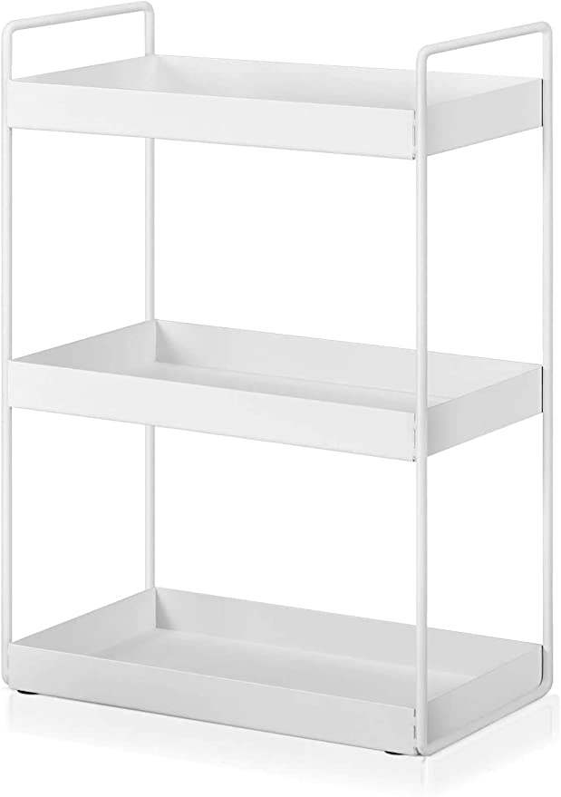 3-Tier Bathroom Countertop Organiser Vanity Tray Cosmetic & Makeup Storage Kitchen Spice Rack Standing Shelf, White