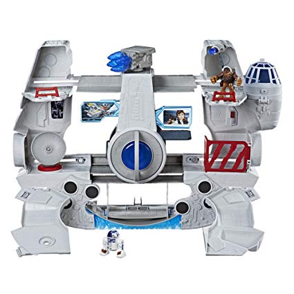 Star Wars Galactic Heroes 2-In-1 Millennium Falcon Vehicle Playset, Chewbacca, R2-D2 2.5-Inch Action Figures, Lights and Sounds, Toys for Kids Ages 3 and Up