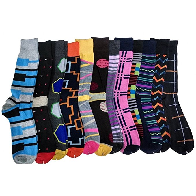 12 Pairs of Sockbin Mens Striped and Patterned Dress Socks, Colorful Mens Socks