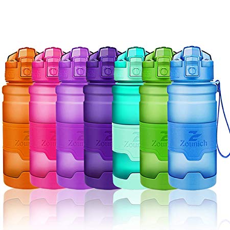 Sports Water Bottle Plastic Drinking Bottles BPA Free Leakproof with filter&time marker&Scratch Resistant,Flip Top With 1 Click Reusable For Kids,400/500/700ml/1L，33oz,for Outdoor,Cycling,Camping,Gym