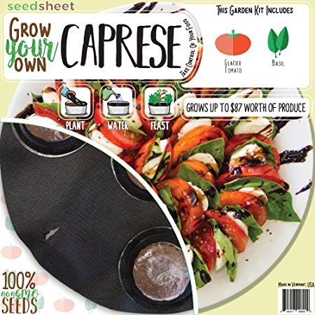 Seedsheet Grow Your Own Caprese Garden, Pre-seeded, Organic, NonGMO, Recipe Garden Kit