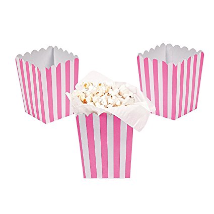 Paper Mini Candy Pink Striped Popcorn Boxes - 24 pcs