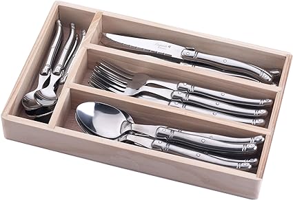 Laguiole By FlyingColors Flatware Set. Stainless Steel, Wooden Drawer Organizer, 24 Pieces