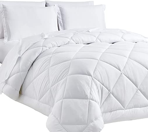 CozyLux King Bed in a Bag 7-Pieces Comforter Sets with Comforter and Sheets White All Season Bedding Sets with Comforter, Pillow Shams, Flat Sheet, Fitted Sheet and Pillowcases