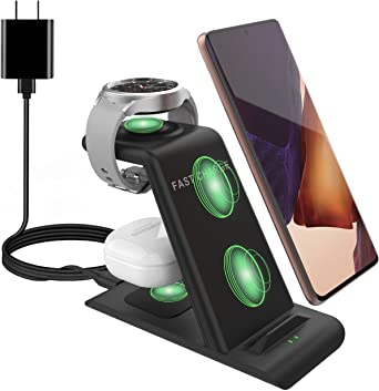 3 in 1 Wireless Charging Station for Samsung Wireless Charger Stand Magnet Samsung Galaxy S22/S22 /S21/S20/S10/S10e/Note 20/10/9/Z Flip 3/Z Fold 3/Galaxy Watch 4/3 Active 2/1/Galaxy Buds2/Pro/Live Multiple Devices