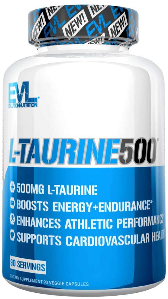 Evlution Nutrition L-Taurine500, 500mg of L-Taurine in Each Serving, Energy & Endurance, Cardiovascular Health, Gluten-Free, Vegetarian, 90 Capsules