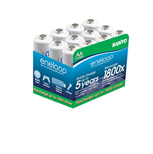 eneloop AA 1800 cycle,  Ni-MH Pre-Charged Rechargeable Batteries, 12 Pack