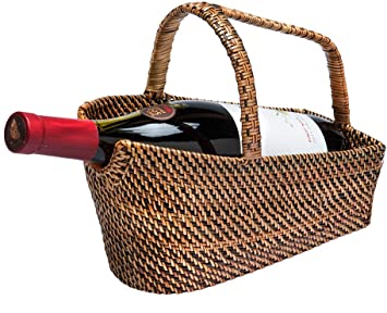 KOUBOO Wine Bottle Basket and Decanter in Rattan-Nito, Brown