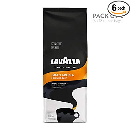 Lavazza Gran Aroma Ground Coffee Blend, Medium Espresso Roast, 12-Ounce Bags (Pack of 6)