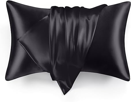 Love's cabin Silk Satin Pillowcase for Hair and Skin (Black, 51x91 cm) Slip Pillow Protector King Size Set of 2 - Satin Cooling Pillow Case with Envelope Closure