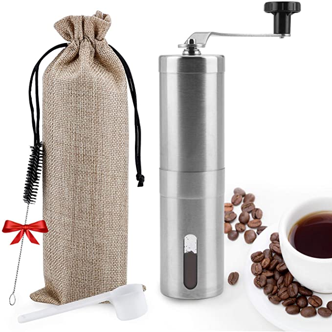 Manual Coffee Grinder,UNIFUN Burr Coffee Crinder Stainless Steel with Adjustable Ceramic Conical Burr, Hand Crank Mill, Compact Size Perfect for Your Home, Office or Travelling