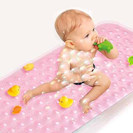 Sheepping Baby Bath Mat for Tub Non Slip Extra Long Cover Bathtub Mat for Toddler Kids 40 X 16 Inch - Eco Friendly Infant Bath Tub Mat with 200 Big Suction Cups,Machine Washable Shower Mat (Pink)