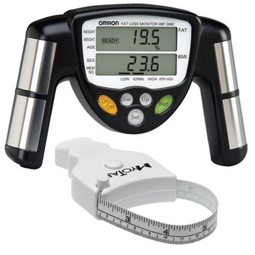 Omron HBF-306C BodyLogic Pro Hand Held Body Fat Monitor Black with MT05 MyoTape Body Tape