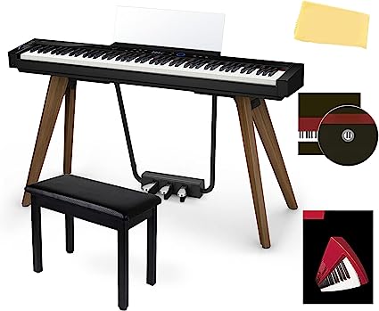 Casio Privia PX-S7000 Digital Piano Bundle with Furniture Bench, Stand, Triple Pedal, Instructional Book, Online Lessons, Austin Bazaar Instructional DVD, and Polishing Cloth - Black