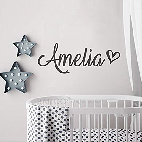 BATTOO Fancy Personalized Custom Name Vinyl Wall Art Decal Sticker 16" w, Girl Name Decal, Girls Name, Nursery Name, Girls Name Decor, Girls Bedroom Decor Plus Free Hello Door Decal, Black