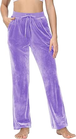 TACVASEN Women's Velour Pants Soft Velvet Sweatpants Straight Leg Athletic Track Casual Lounge Joggers with Pockets