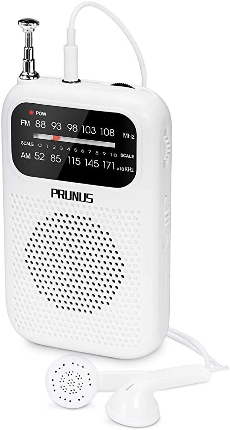 PRUNUS J-777 Pocket Radio AM FM Portable Transistor Radio with Excellent Reception, 3.5MM Stereo Earphones Jack, 2AAA Battery Operated Mini Radio for Walk/Jogging/Camping