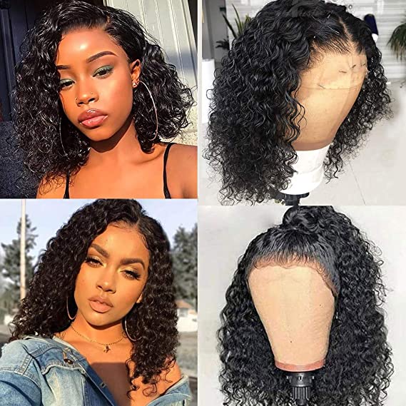 ISEE Short Curly Wigs Lace Front Wigs Human Hair Pre Plucked Kinky Curly Wig 13x4 Lace Frontal Short Curly Wigs for Black Women Human Hair 150% Density (14 inch)