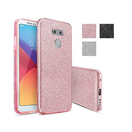 LG G6 Case, Monoy Sparkle Bling Glitter Protective Bumper 3-Layer Design Drop Protection Hybrid Clear PC TPU Case For LG G6 (Rose Gold)