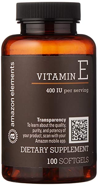 Amazon Brand - Amazon Elements Vitamin E, 400 IU, 100 Softgels, more than a 3 month supply