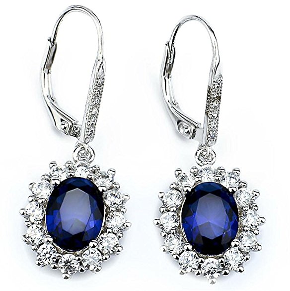 YFN Jewelry 925 Sterling Silver Snowflake Flower Blue Sapphire &White Cz Leverback Dangle Earring