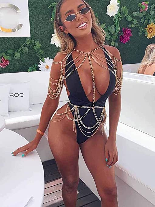 Victray Boho Body Chain Set Beach Waist Chains Fashion Body Accessories Jewelry for Women and Girls (Gold)
